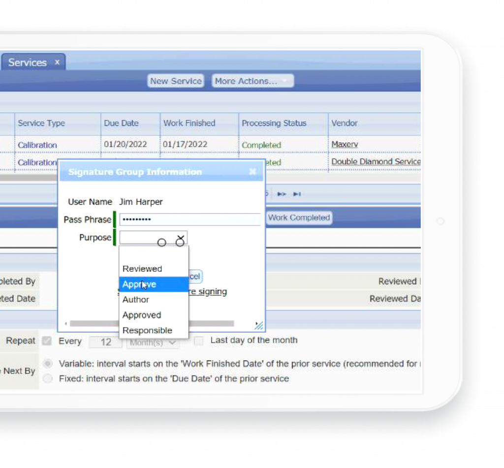 CERDAAC EAM software screenshot